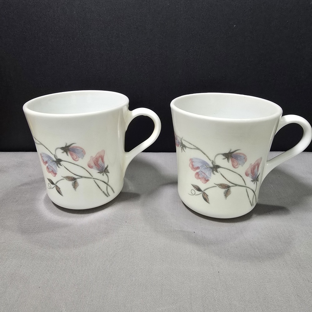 2 Pc Corelle Coffee Cups Sweet Celeste Pink Blue‎ Flowers Green Leaves